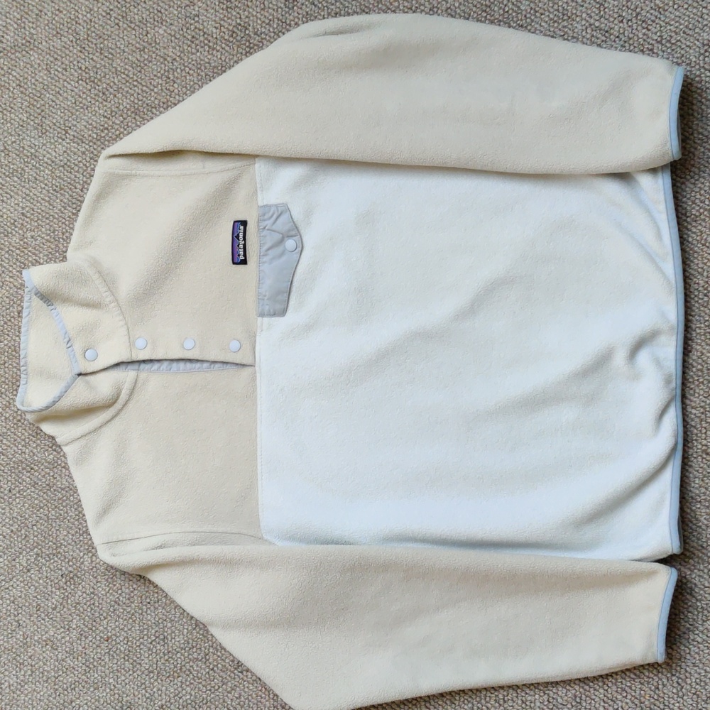 Patagonia Snap-T Synchilla fleece pullover sweater in white, beige and silver, M - Picture 8 of 13